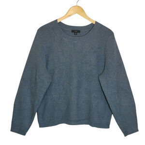 J. Crew Blue Rib Knit Crew Neck Sweater Preppy Classic Cozy Layering M